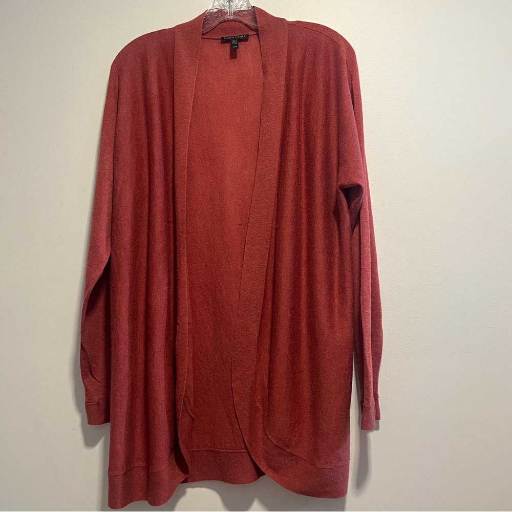 EILEEN FISHER Merino Wool Alpaca Blend Open Front Cardigan Cozy Minimalist Layer